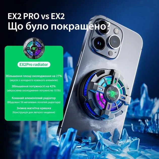 Портативный магнитный радиатор игровой охлаждающий кулер для телефона с зажимом RGB подсветка Plextone EX2 PRO