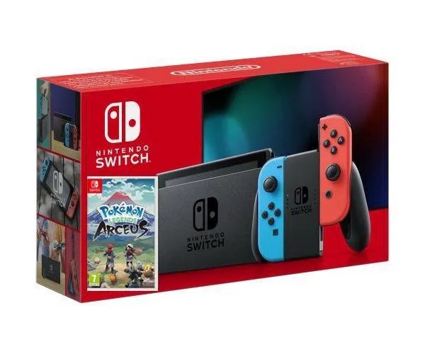 Nintendo Switch Neon Blue-Red (Upgraded version) + Игра Pokemon Arceus (английская версия)
