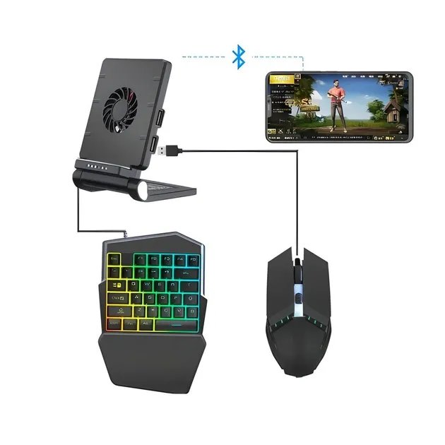Мобильный игровой Bluetooth адаптер с охлаждением, игровой клавиатурой и мышкой P6 PUBG Mobile