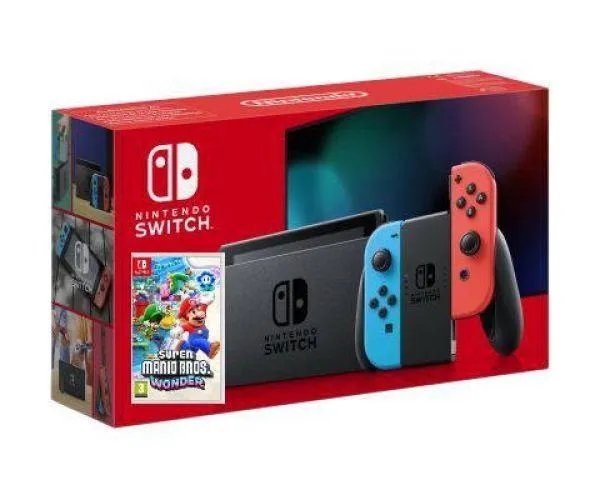 Nintendo Switch Neon Blue-Red (Upgraded version) + Игра Super Mario Bros Wonder (русская версия)