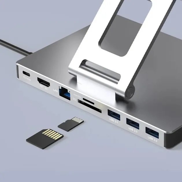 Док-станція 9в1 для Steam Deck|iPad|Android (HDMI 4K/Ethernet/ 3хUSB 3.0/ USB-C 100W/3.5мм/SD/TF)