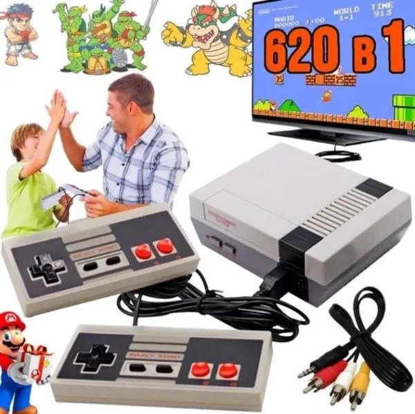 Игровая приставка 620 игр два джойстика стационарная ретро консоль Dendy NES 620 8bit