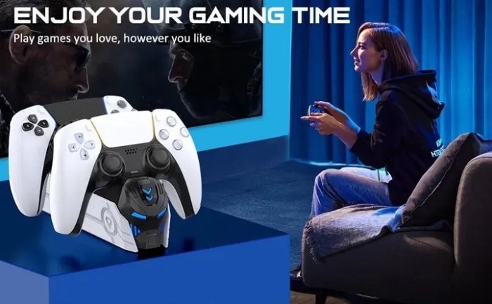 Зарядка для джойстика PS 5 BebonCool Док Станция для PlayStation 5 PS 5 DualSense на 2 геймпада с LED подсветкой Серый