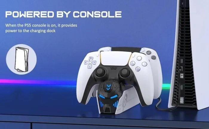 Зарядка для джойстика PS 5 BebonCool Док Станция для PlayStation 5 PS 5 DualSense на 2 геймпада с LED подсветкой Серый