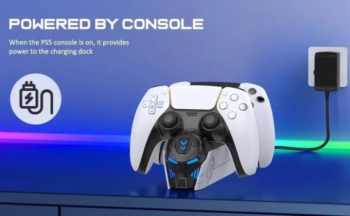 Зарядка для джойстика PS 5 BebonCool Док Станция для PlayStation 5 PS 5 DualSense на 2 геймпада с LED подсветкой Серый