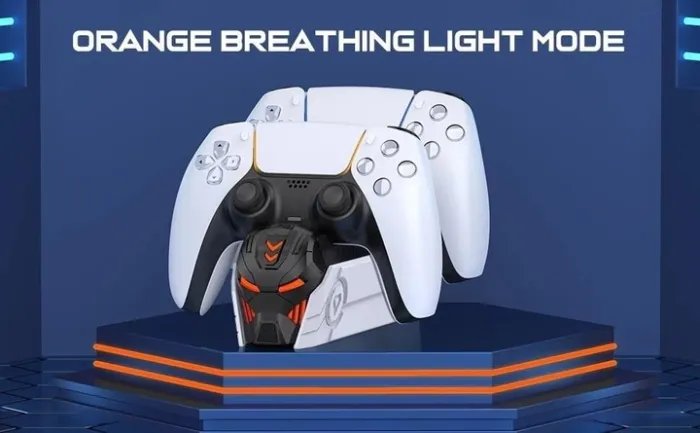 Зарядка для джойстика PS 5 BebonCool Док Станция для PlayStation 5 PS 5 DualSense на 2 геймпада с LED подсветкой Серый