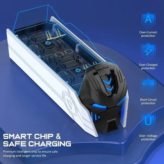 Зарядка для джойстика PS 5 BebonCool Док Станция для PlayStation 5 PS 5 DualSense Edge на 2 геймпада с LED подсветкой Серый
