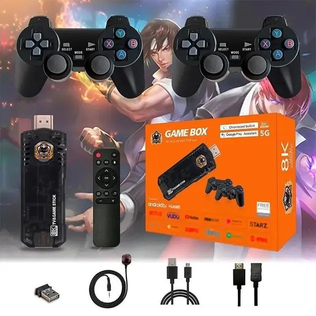 Игровая приставка, портативная игровая консоль X8 Android TV 4K, 2 геймпада + пульт, TВ приставка + 10000 Games