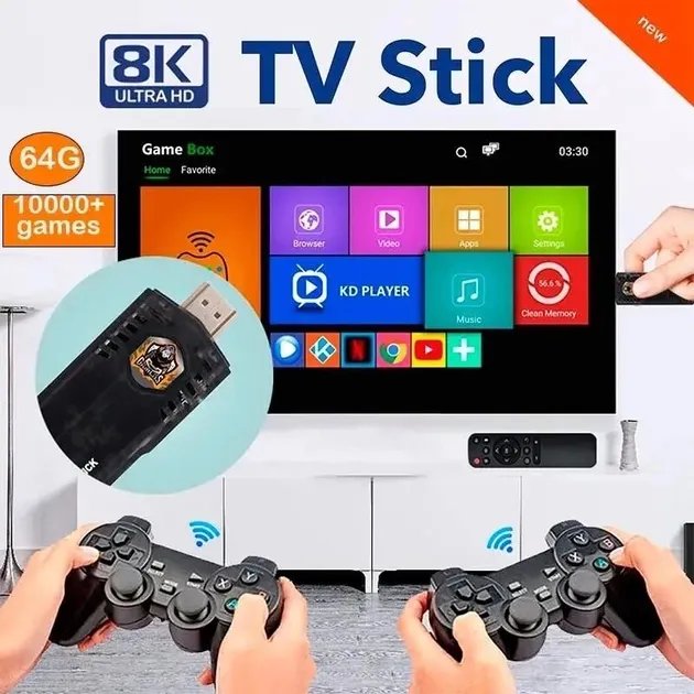 Игровая приставка, портативная игровая консоль X8 Android TV 4K, 2 геймпада + пульт, TВ приставка + 10000 Games