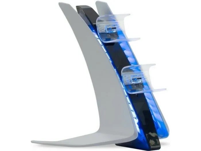Зарядка для джойстика PS5 Док Станция для PlayStation 5 PS5 DualSense на 2 геймпада с LED подсветкой Светло-серый (3453225423)