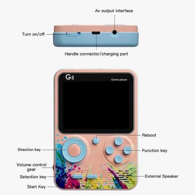 Игровая портативная консоль Game player G5 500 игр Pink