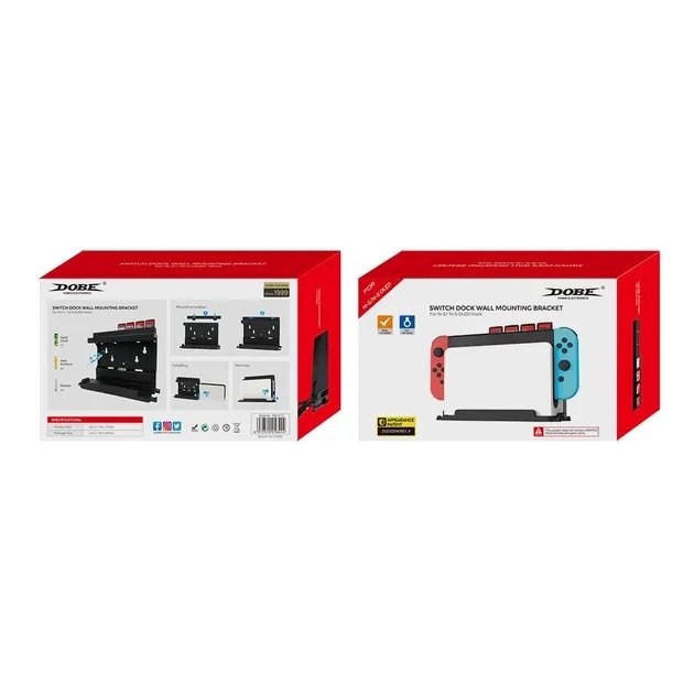 Настенное крепление DOBE для док станции консоли Nintendo Switch / NS OLED model / стеллаж для 28 игровых картриджей / крючки для Joy-Con / держатель-кронштейн на стену