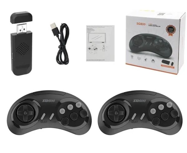 Игровая консоль приставка беспроводная портативная SEGA SG 800 Bluetooth на 1600 игр 2 джойстика Черная 8835