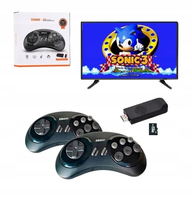 Игровая консоль приставка беспроводная портативная SEGA SG 800 Bluetooth на 1600 игр 2 джойстика Черная 8835