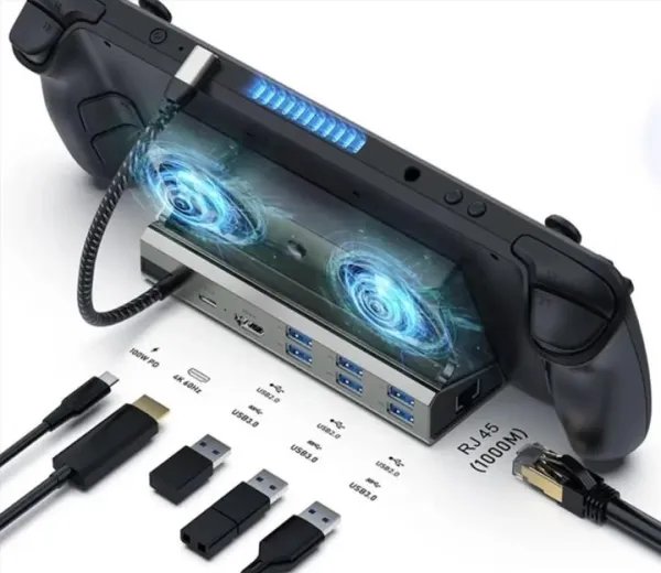 Зарядная док-станция YCE 9 в 1 для Steam Deck с охлаждением и RGB подсветкой, PD, USB*6, RJ45, HDMI 2.0