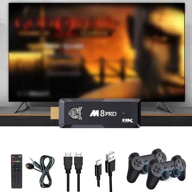Игровая приставка Game Stick с Android Тв 64GB 10000 игр беспроводные джойстики M8PRO HD 4K