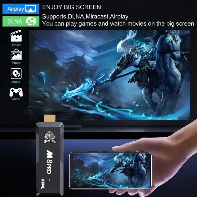 Игровая приставка Game Stick с Android Тв 64GB 10000 игр беспроводные джойстики M8PRO HD 4K
