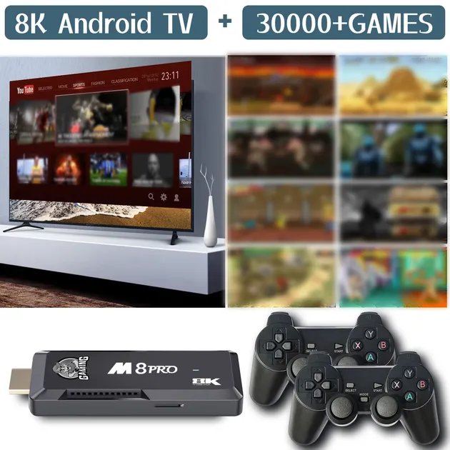 Игровая приставка Game Stick с Android Тв 64GB 10000 игр беспроводные джойстики M8PRO HD 4K