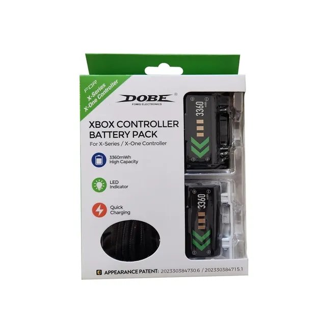 Аккумуляторная батарея DOBE 1400 mAh (2шт) для геймпада Microsoft Wireless Controller консоли Xbox Series S | X, Xbox One / X / S / Elite / две белые, две черные крышки / зарядный кабель Type-C / LED индикатор статуса зарядки