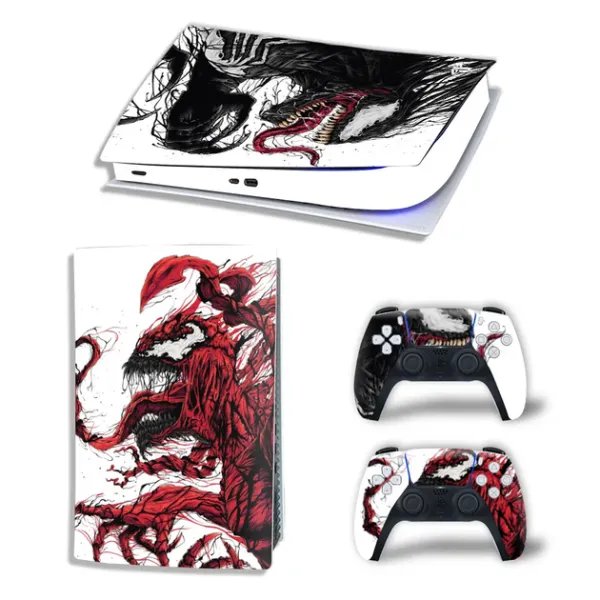 Виниловая наклейка для Sony PlayStation PS5 Venom Two Red/Black ink 360