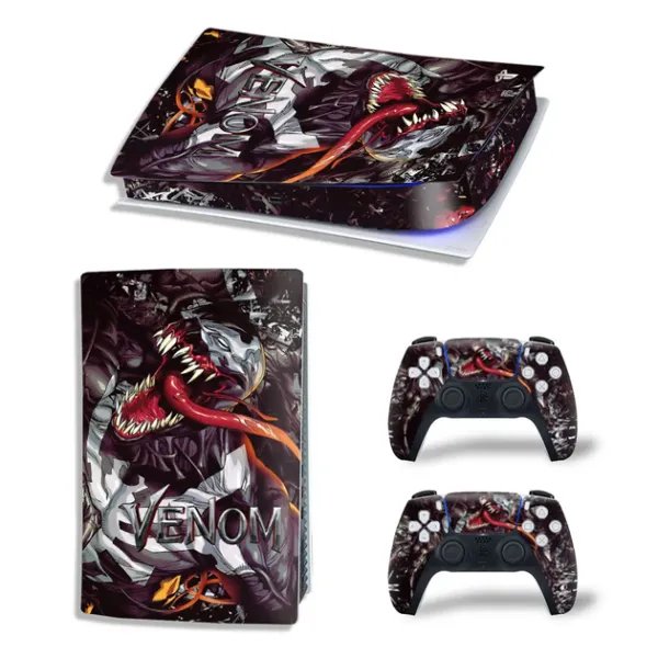 Виниловая наклейка для Sony PlayStation PS5 Venom Black/Silver 360
