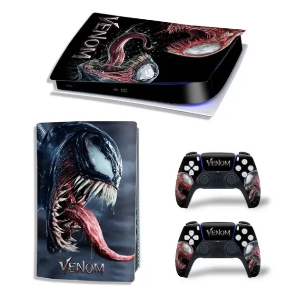 Виниловая наклейка для Sony PlayStation PS5 Venom Black/Red macro 360