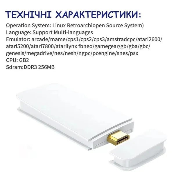 Игровая мини консоль HDMI M15 GAME STICK 4K 64GB 20000 бесплатных игр + два беспроводных контроллера белая PS1