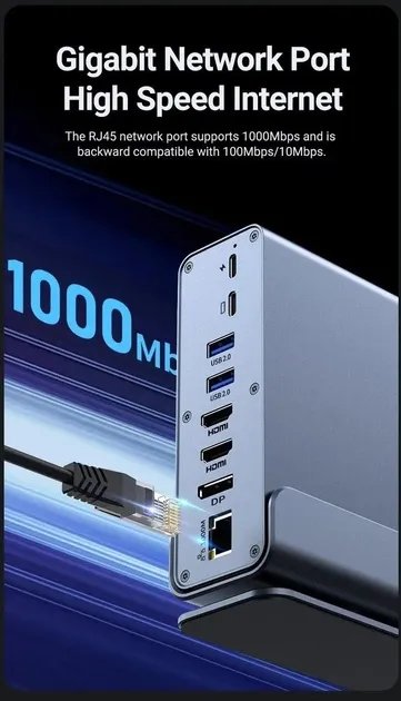 Игровая станция 16в1 100W для Macbook/MSI/Asus/Samsung/Dell/Lenovo/HP/Acer/Android