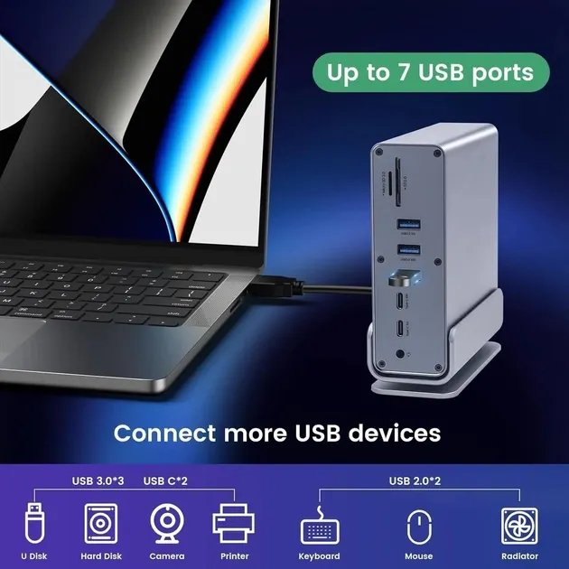 Игровая станция 16в1 100W для Macbook/MSI/Asus/Samsung/Dell/Lenovo/HP/Acer/Android
