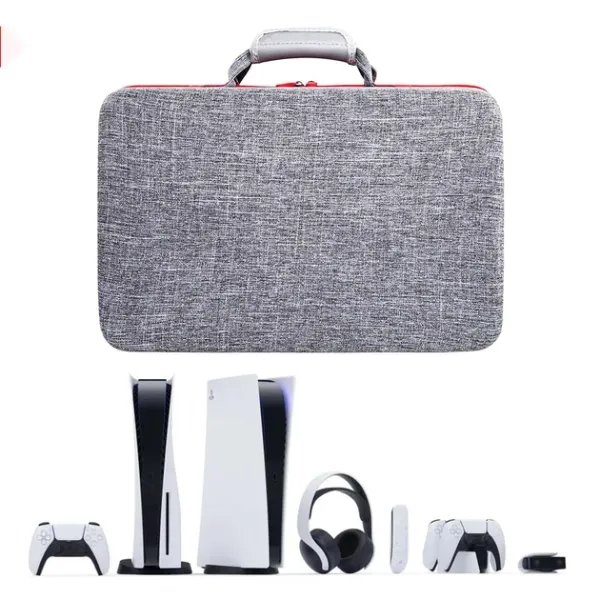 Дорожная сумка-кейс для консоли Sony PlayStation PS5/Digital Edition/два геймпада DualSense/Pulse 3D Headset/Док станци Серо-красная