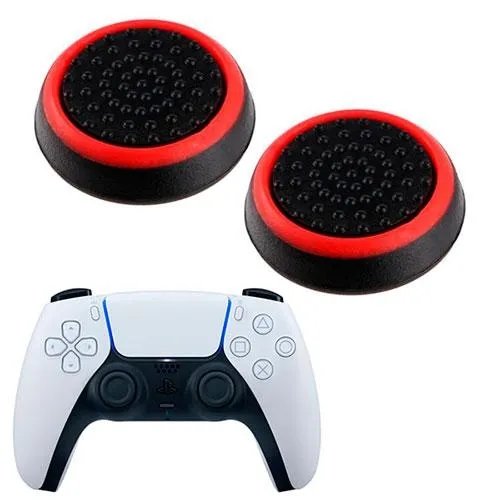Силіконові накладки на аналогові стіки Honson для джойстика PS5 Dualsense чорні з червоною окантовкою 2 шт