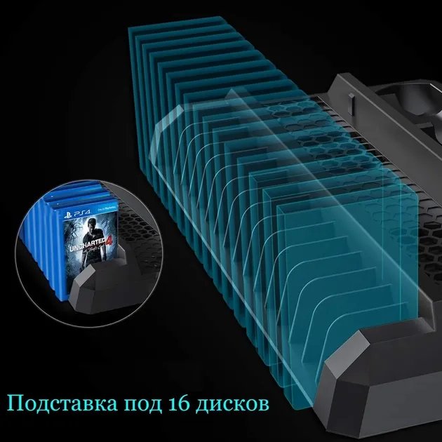 Зарядная док-станция для Playstation 4 / PS4 SLIM / PRO с 2 с LED зарядкой для 2-х геймпадов Dualshock и охлаждением консоли от DOBE (TP4-18119)
